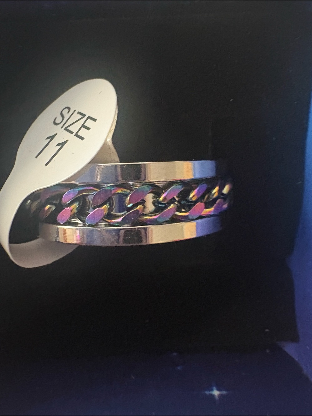 Men's Stainless Steel Chain Accent Ring - Iridescent Black Finish (Size 11)